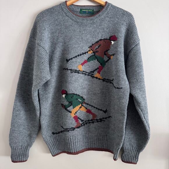 Embassy Row Sweaters - Embassy Row Vintage Graphic Ski Wool Sweater Size Large Gray RL inspired